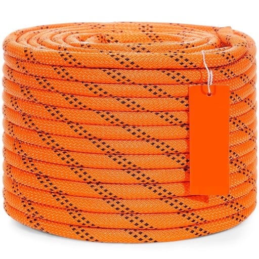 Multifunktionelt dobbeltflettet reb 36,57 m diameter 12,7 mm polyester orange og sort med en brudstyrke på 8000 lbs til arbejde og udendørs brug