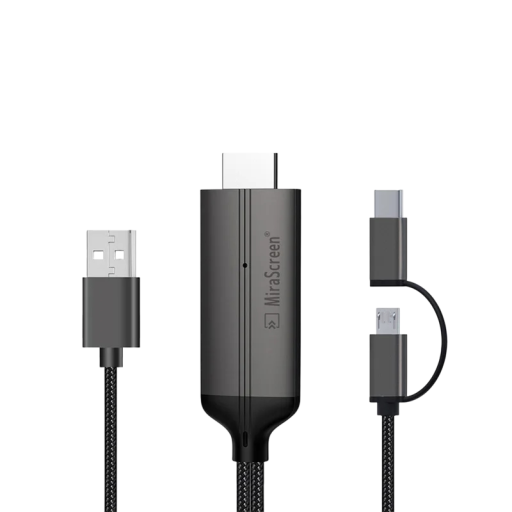 Multimediální HDMI kabel Zrcadlení obrazovky telefonu do TV USB-C i micro USB Hliníkové tělo Plug and play Černá Pro Android zařízení