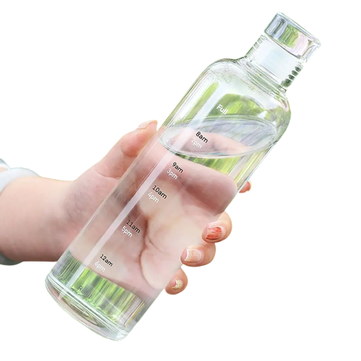 Muovinen vesipullo ajankohdan merkinnällä 750 ml Läpinäkyvä muovinen juomapullo juomavalvontaan päivän aikana