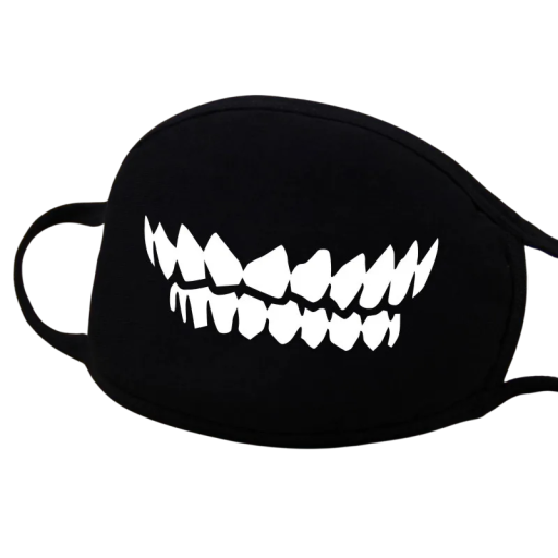 Musta puuvillainen talvinen lämmin puolikas kasvonaamio Unisex paksumpi suu-maskki sarjakuvamaisella hampaiden kuviolla
