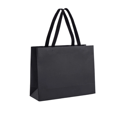 Mustapaperinen lahjakassi 32 x 25 x 11 cm Kartoninen kestävä kassi vaatteille lahjoille muotopakkaus kahvoilla Tyylikäs matta design