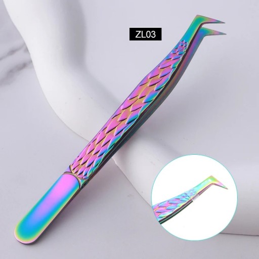 Műszempilla csipesz horgas heggyel 11,5 cm Antisztatikus rozsdamentes acél Holografikus pikkelyes felület Térfogatnövelő műszempillákhoz és szemöldökformázáshoz