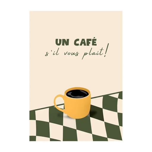 Muurposter met gele koffiekop 30 × 42 cm canvasprint geel groen beige afbeelding decoratie voor woning en café zonder lijst