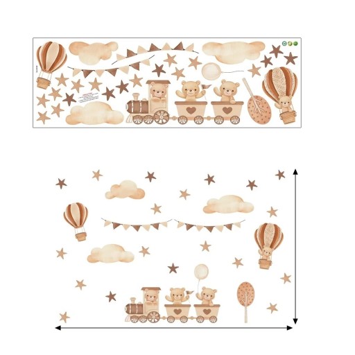 Muurstickers 98 x 64 cm Beren in de trein Transparante matte vinyl Decoratie voor de kinderkamer Schattige wanddecoratie