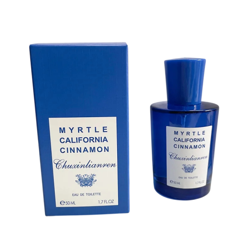Myrtle California Cinnamon Chuxinlianren eau de toilette 50 ml unisex frisse mediterane geur blauwe fles voor vrouwen en mannen