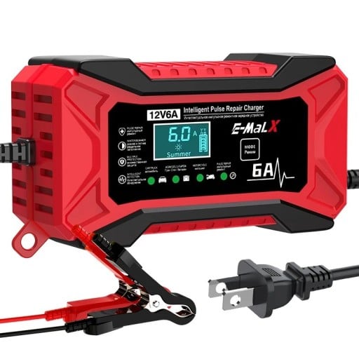 Nabíjačka autobatérií 12 V 6 A Inteligentná automatická opravná nabíjačka s LCD displejom pre olovené, AGM, GEL, EFB a LiFePO4 akumulátory EU
