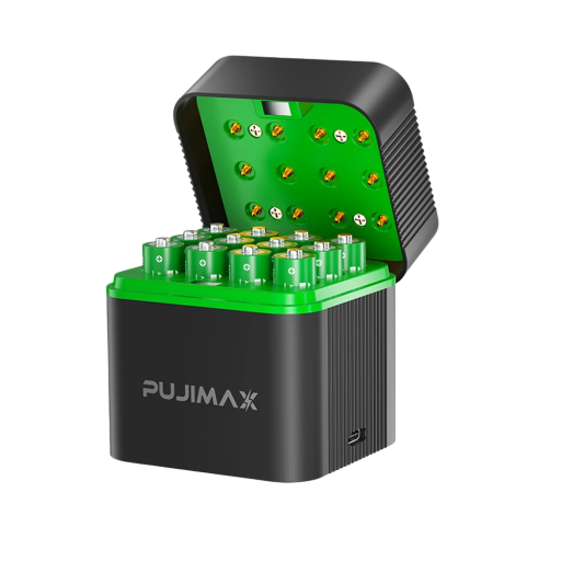 Nabíječka baterií PUJIMAX se 12 ks AAA baterií 1,5 V 1100 mWh Li-ion znovunabíjecí výstup 5 V a 2 A Černá Pro ovladače a hračky i myši