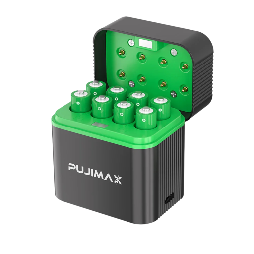 Nabíječka baterií PUJIMAX se 8 ks AAA baterií 1,5 V 1100 mWh Li-ion znovunabíjecí výstup 5 V a 2 A Černá Pro ovladače a hračky i myši