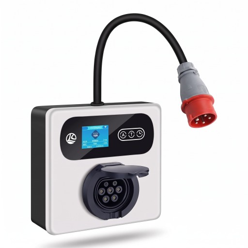 Nabíječka pro elektromobily 11 kW 16 A 3fázová, nástěnný wallbox CEE na Type 2, LCD displej a Wi-Fi, IP54, bílá, domácí i mobilní nabíjení