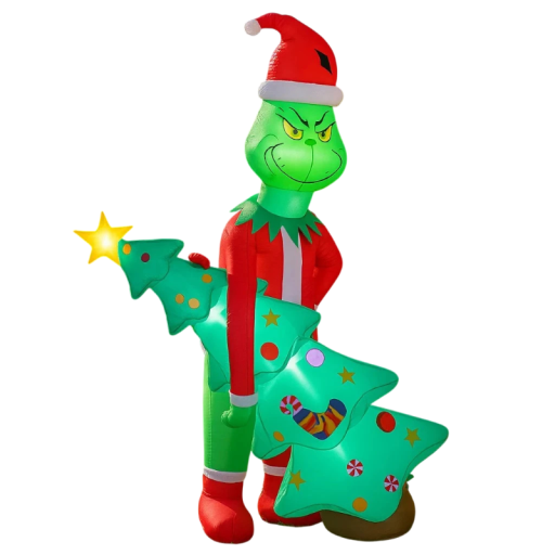 Nadmuchiwany Grinch z choinką 2,1 m dekoracja bożonarodzeniowa z oświetleniem LED zielona zewnętrzna do ogrodu świecąca