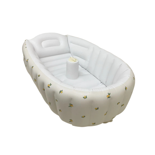 Nafukható gyerekfürdő, olívás mintával, 90 × 55 × 30 cm, PVC anyag, fehér szín, csecsemők és kisgyermekek fürdetésére