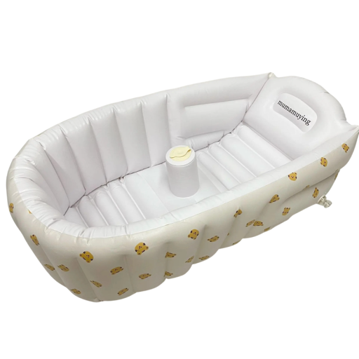 Nafukható gyerekfürdő, tigris mintával, 90 × 55 × 30 cm, PVC anyag, fehér szín, csecsemők és kisgyermekek fürdetésére