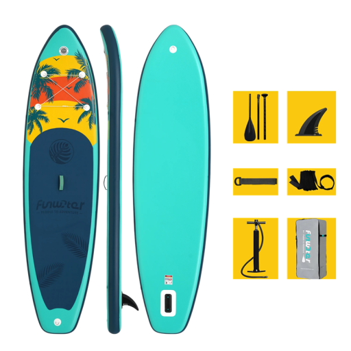 Nafukovací paddleboard SUP prkno s pádlem pumpičkou a příslušenstvím 335 x 84 x 15 cm nosnost 165 kg tyrkysovo-modrý na vodní sporty