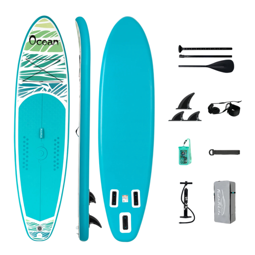 Nafukovací paddleboard SUP prkno s pádlem pumpičkou a příslušenstvím 335 x 84 x 15 cm nosnost 165 kg tyrkysový na vodní sporty a surfování