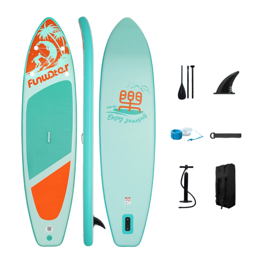 Nafukovací paddleboard SUP prkno s pádlem pumpičkou a příslušenstvím 350 x 87 x 15 cm nosnost 190 kg tyrkysovo-oranžový na vodní sporty