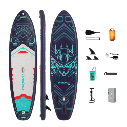 Nafukovací paddleboard SUP prkno s pádlem pumpičkou a příslušenstvím 350 x 90 x 15 cm nosnost 200 kg tmavě modrý na vodní sporty a surfování