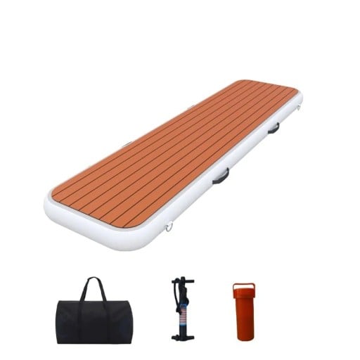 Nafukovací plovoucí můstek pro jachty a lodě protiskluzový EVA povrch 204 x 58 x 15 cm PVC Hnědo-bílý s teakovým dekorem pro nástup na loď