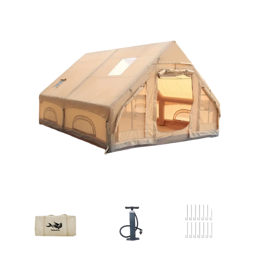 Nafukovací stan pro 6-8 osob s pumpičkou a kolíky 300 x 400 x 210 cm z 420D oxfordské tkaniny khaki velký kempingový stan na camping