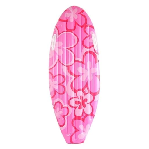 Nafukovací surfovací prkno plovák s madly pro úchyt s motivem květin 110 x 40 cm růžové na vodní sporty do bazénu i na pláž