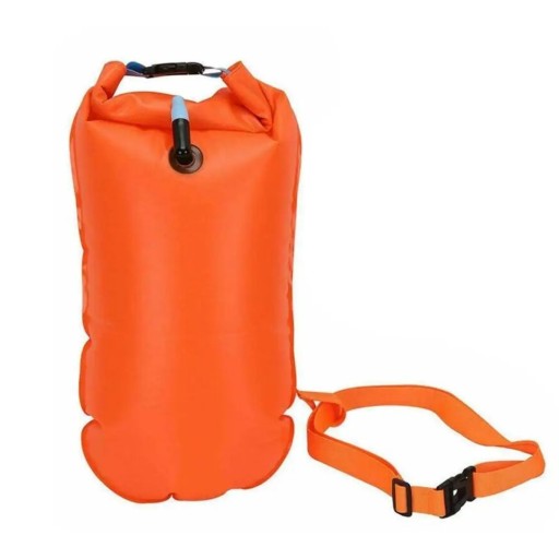 Nafukovacia plavecká bóje 27,5×60 cm s úložným priestorom a bedrovým pásom Airbag z odolného PVC pre vodné športy, vlečenie a bezpečné plávanie