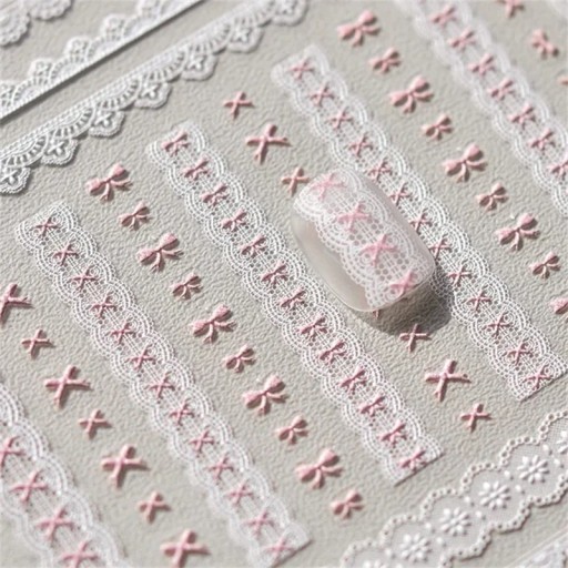 Nageldekaler med spetsrosetter i rosa Nail Art klistermärken Eleganta självhäftande dekorationer för naglar 3D spets DIY tillbehör för dekoration