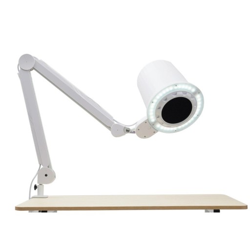 Nageldustzuiger met licht 55 W met 10 zuigstanden en 3-kleurige LED verlichting kop 23,2 x 24,25 cm ABS wit met tafelclip