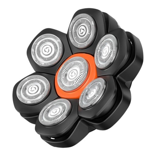 Náhradní holicí hlava 7D pro holicí strojky na hlavu Magnetické uchycení 7 rotačních hlav Nerezová ocel Černá a oranžová Pro plešaté muže
