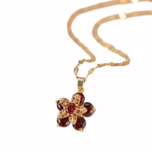 Náhrdelník s květinovým přívěskem cca 15 mm s broušenými kamínky, řetízek 40 + 5 cm, jemný dekorativní motiv s třpytivým efektem