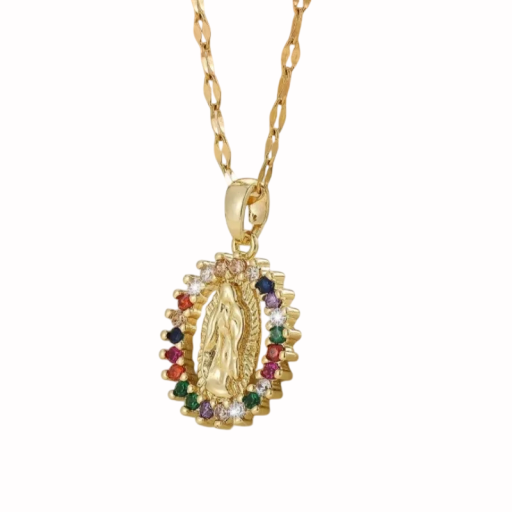 Náhrdelník s oválným medailonem 1,6 × 2 cm s reliéfní postavou, ozdobný lem z drobných prvků, nastavitelný řetízek 40–45 cm