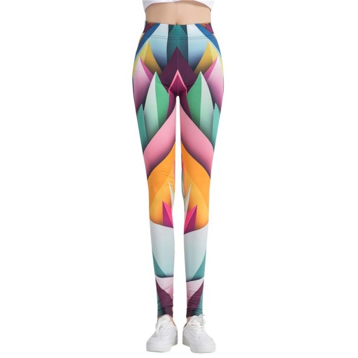 Naisten 3D-legginsit värikkäillä lehdillä
