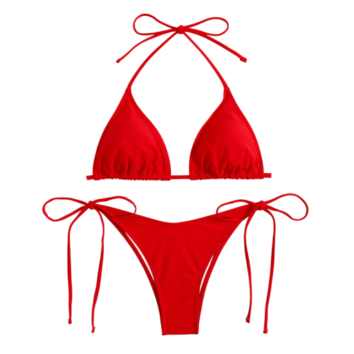 Naisten kaksiosainen bikini, kolmiorintainen rintaliivit, stringit, nauhalliset alushousut, klassinen minimalistinen, kesäinen rantamekko