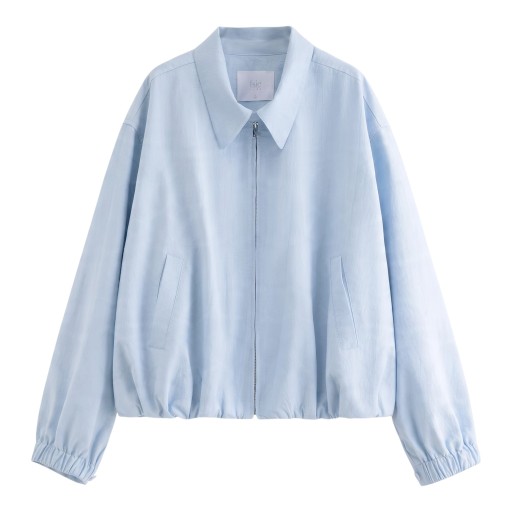 Naisten lyhyt oversize-takki vetoketjulla, joustavalla helmalla ja hihansuilla, sivutaskuilla, vapaa kevääksi ja syksyksi