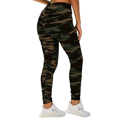 Naisten naamiointikuvioiset joustavat leggingsit Slim Fit -treenihousut Tiukat urheiluleggingsit korkealla vyötäröllä ja naamiointikuviolla