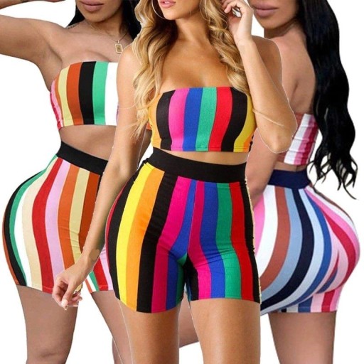Naisten raidallinen crop toppi ja shortsit