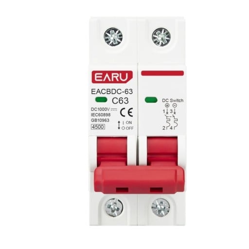 Napelem működő miniatűr megszakító DC 2P 32 A 250 V 77 x 35 mm Fotovoltaikus MCB EACBDC-63 túlterhelés és rövidzárlat elleni védelem egyenáramú telepítésekhez