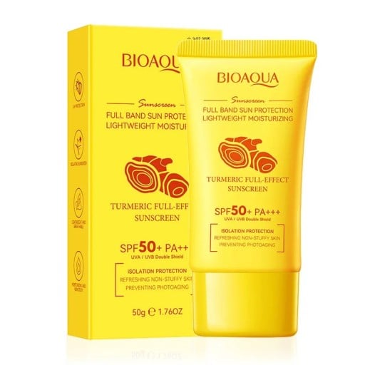 Napvédő krém SPF 50 arcra, testre és nyakra 50 g kurkumával, hidratáló és fehérítő napvédelem, napblokkoló az UV-sugárzás ellen
