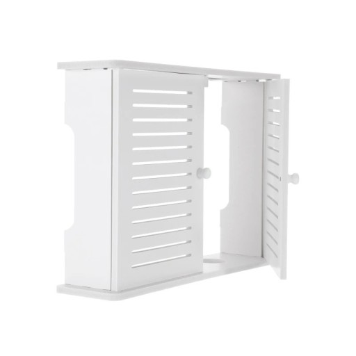 Nástěnná skříňka na router 39 x 9 x 27 cm Dřevoplastová závěsná police s dvířky Úložný box na WiFi modem