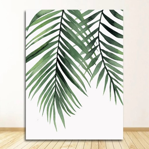 Nástenný obraz palmové listy akvarelový prírodný motív 30x45 cm plátno bez rámu zelená biela dekorácia na stenu do obývacej izby