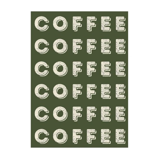 Nástěnný plakát coffee typografie opakující se text 20 × 30 cm tisk na plátno zelený podklad dekorace do bytu i kavárny bez rámu
