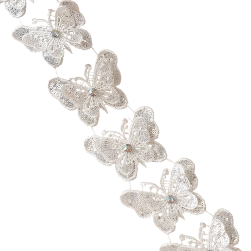 Nastro decorativo in pizzo con motivi di farfalle 6 cm x 1 m Nastro decorativo in poliestere con paillettes per decorare abiti, accessori e decorazioni