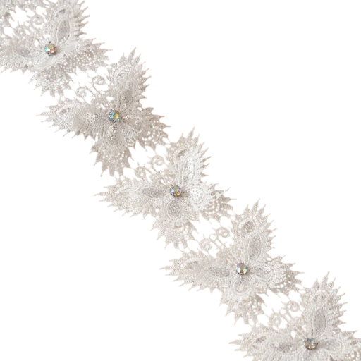 Nastro decorativo in pizzo con motivi di farfalle e strass 6 cm x 1 m Nastro decorativo in poliestere per abbellire abiti, indumenti e accessori