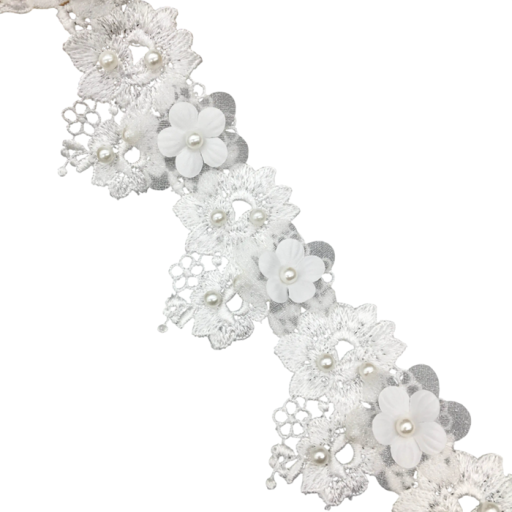 Nastro decorativo in pizzo ricamato con fiori e perline 5 cm x 91 cm Pizzo decorativo Poliestere e cotone Nastro per cucire decorazioni nuziali