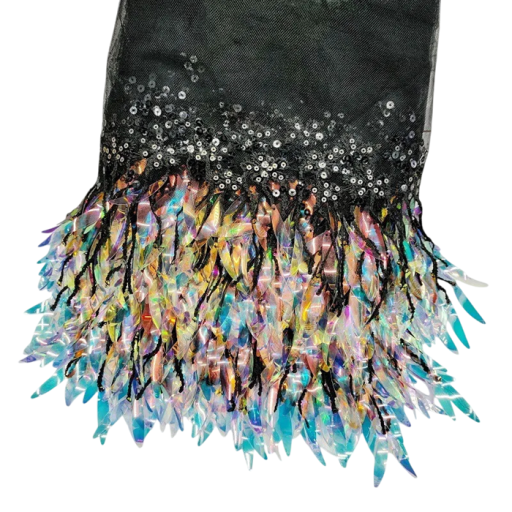 Nastro di rete con paillettes e frange 18 cm x 46 cm Nastro decorativo in poliestere per cucire decorazioni per abbigliamento costumi da ballo DIY