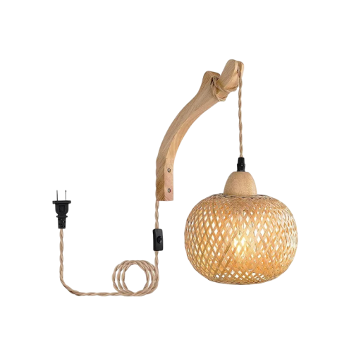 Naturalna Nástěnná Lampa Bambusowa Ręcznie Pleciona Zawieszana 19 x 15 x 26 cm E27 Gwint 60 W Bambus Naturalny Kolor Do Salonu i Sypialni