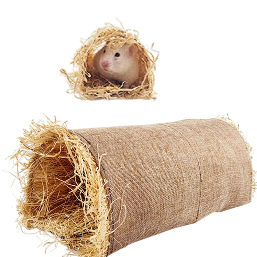 Natürlicher Tunnel für Nagetiere 15 x 9 x 8 cm Baumwollbett aus Hanf und Heu Gemütlicher Unterschlupf für Meerschweinchen, Hamster, Kaninchen oder Ratten