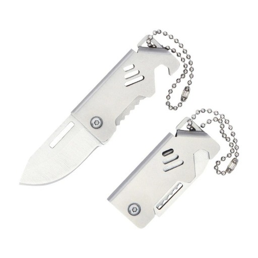 Navaja de bolsillo plegable pequeña de acero inoxidable de 8,5 cm con llavero. Mini navaja EDC de bolsillo. Navaja de viaje para senderismo