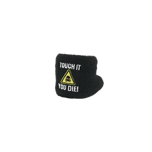 Návlek universal em algodão para o recipiente de líquido de travão de motocicleta 7x7 cm preto com o motivo "não toques nisso" três variantes diferentes