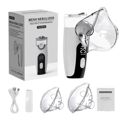 Nebulizador portátil silencioso com carregamento USB para inalação, branco e preto, para adultos e crianças