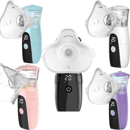 Nebulizér inhalátor se 3 režimy a LED displejem nádobka 15 ml 12,5 x 5,8 x 4 cm částice 5 µm pro děti i dospělé do domácnosti