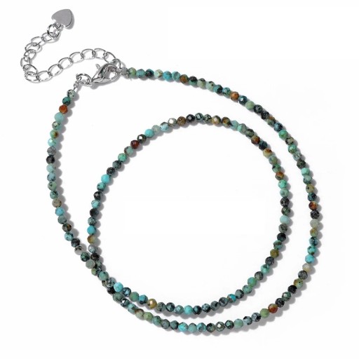 Necklace made of African turquoise beads 2 mm length 40 cm adjustable turquoise green chain in silver colour zinc alloy For women
